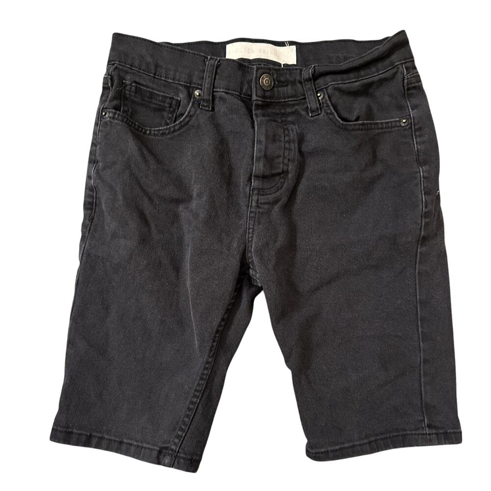 Topman Mens Black Skinny Denim Jean Shorts Buttonfly 8.5” Rise, 10.5” Inseam 28W